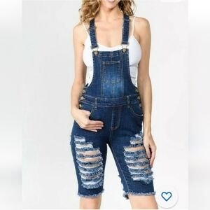 American Bazi Women's Distressed Ripped Denim Jeans Overalls Juniors
